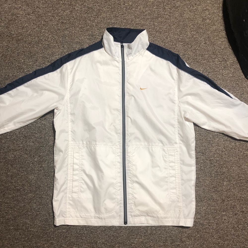 Vintage 90’s Blue and White with Embroidered Gold Nike Logo Zip Up Windbreaker